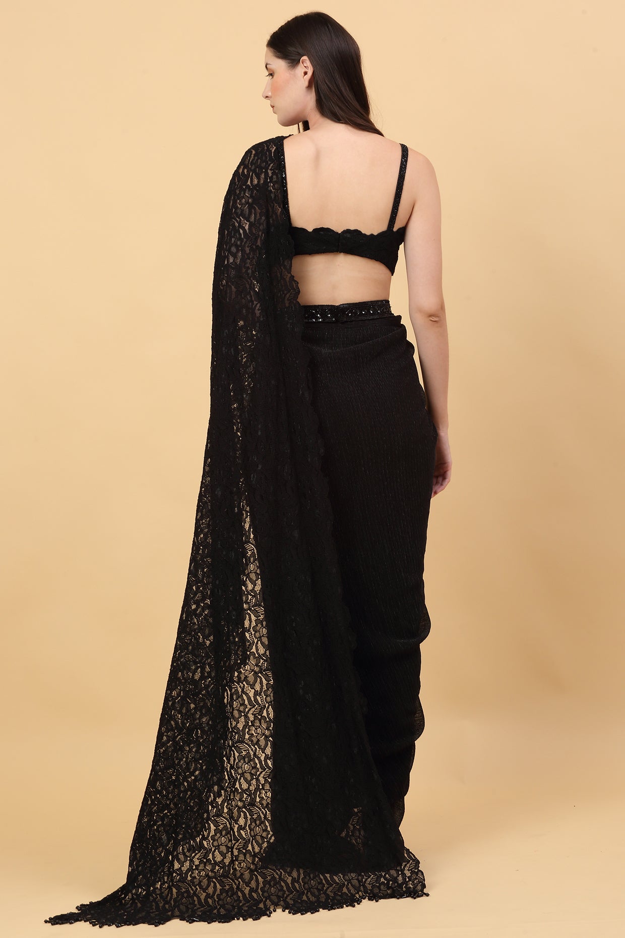 Black Drape Lace Saree
