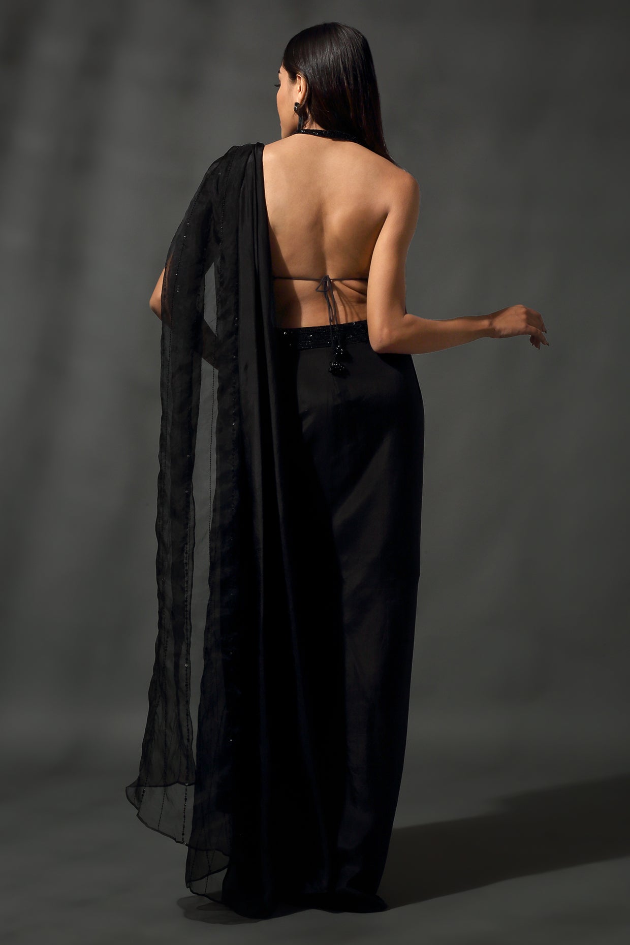 Black Pre Stitched Drape Saree