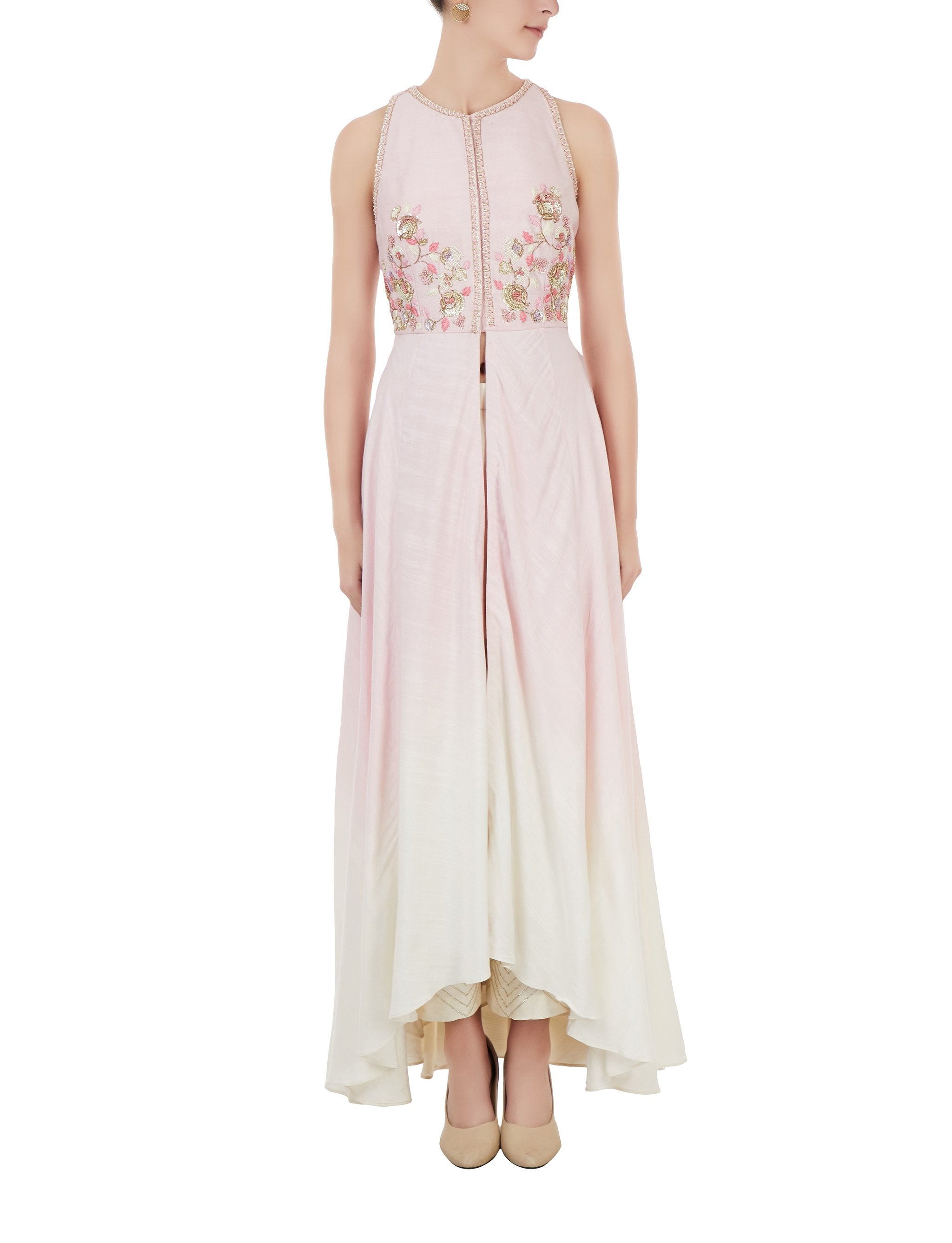 Pink And Off White Ombre Dyed Plazo Set