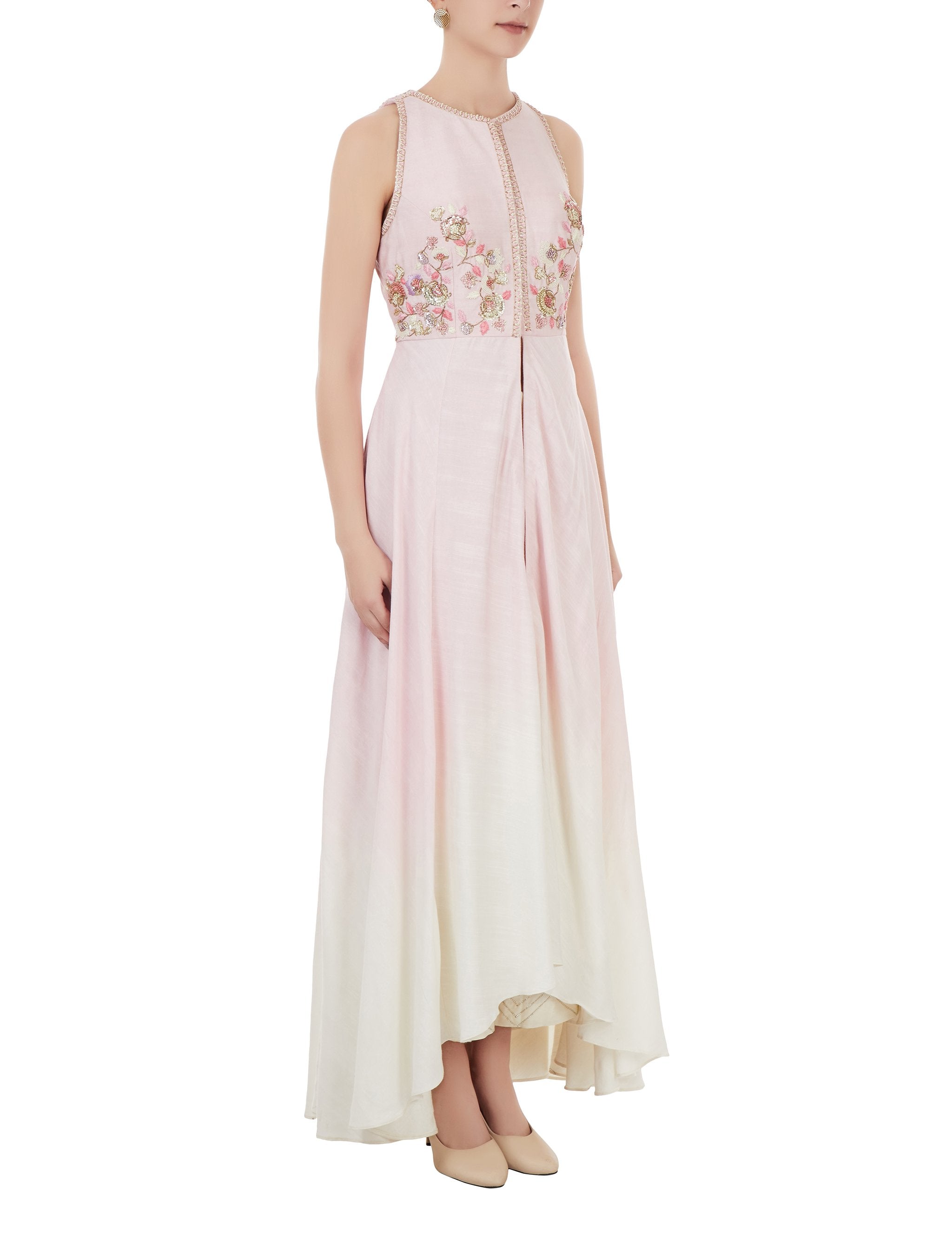 Pink And Off White Ombre Dyed Plazo Set