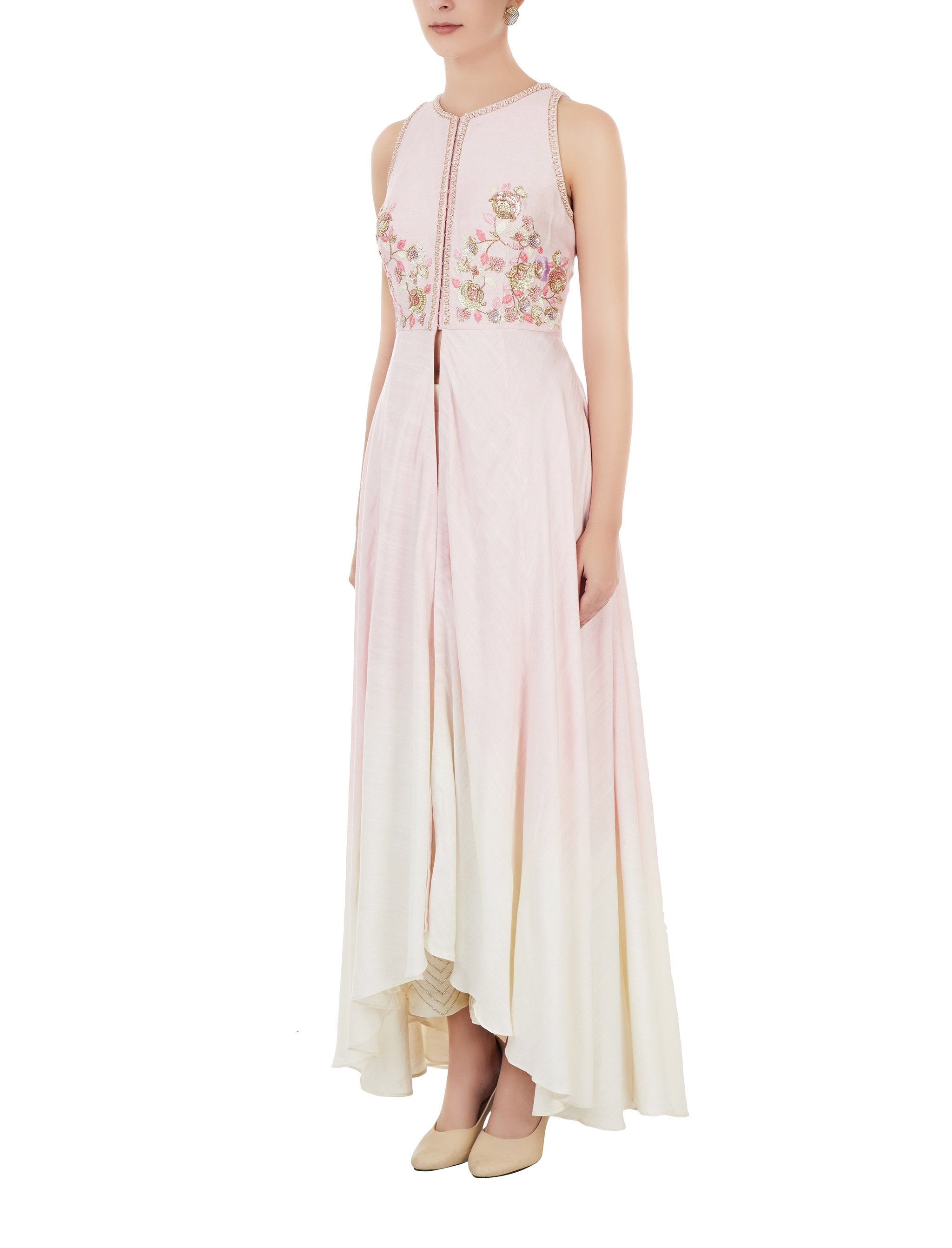 Pink And Off White Ombre Dyed Plazo Set