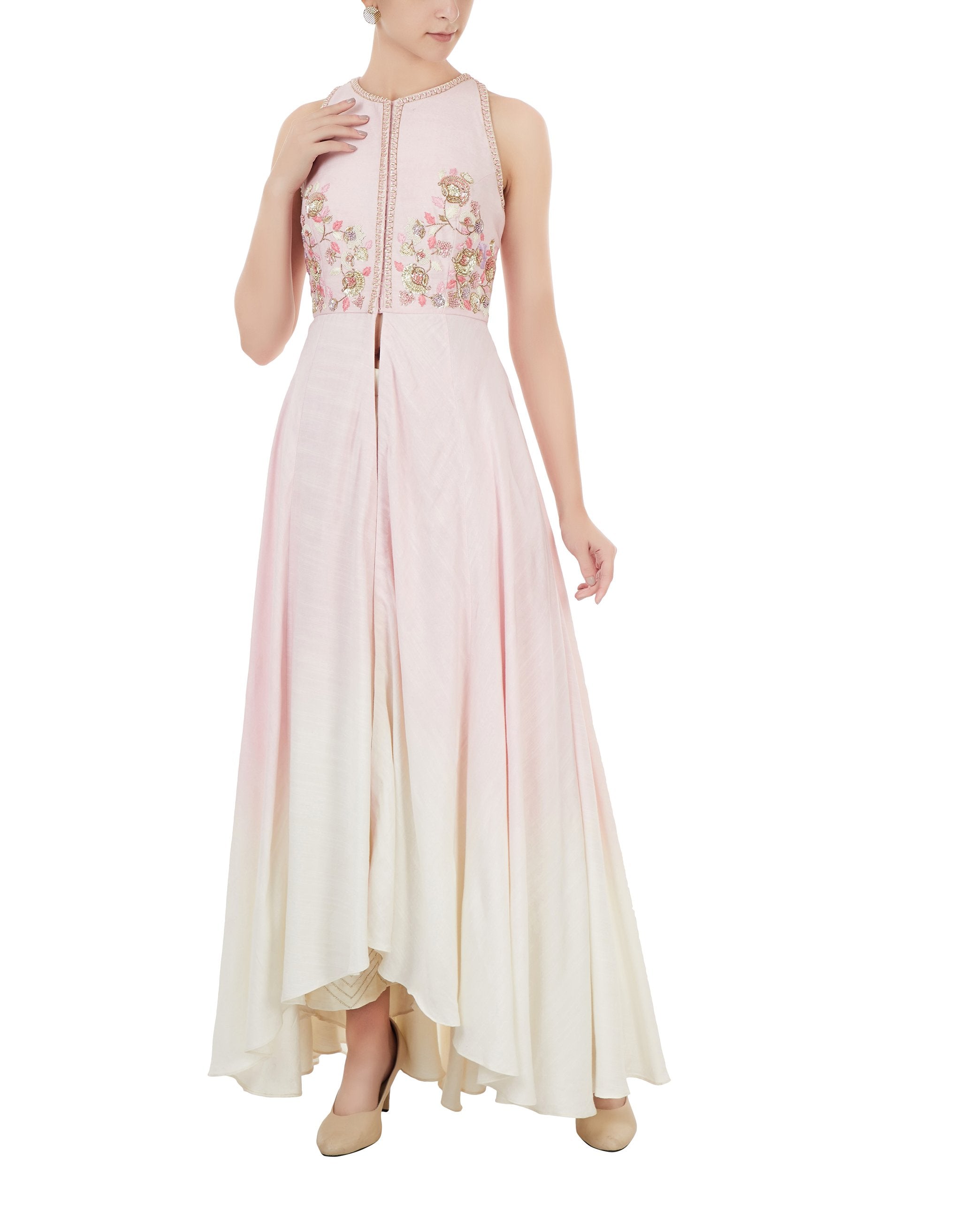 Pink And Off White Ombre Dyed Plazo Set