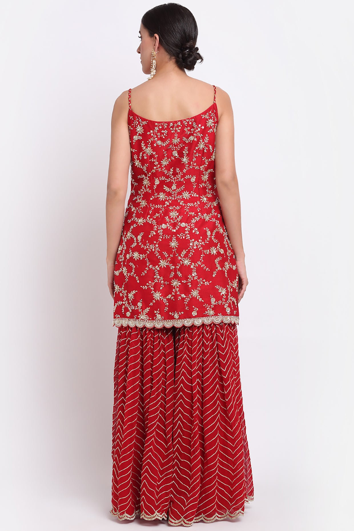 Red Embroidered Sharara Set