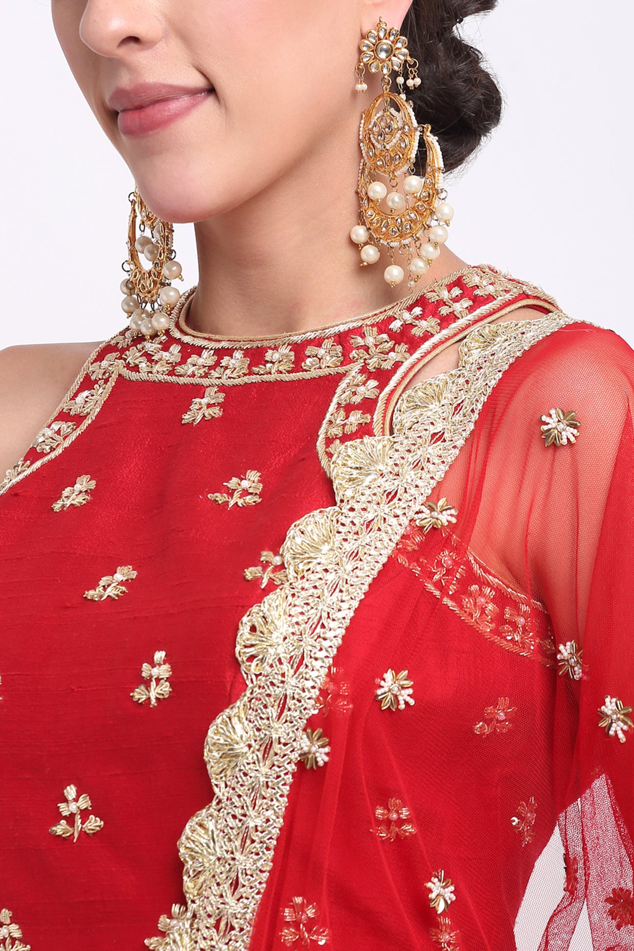 Red Halter Neck Embroidered Sharara Set