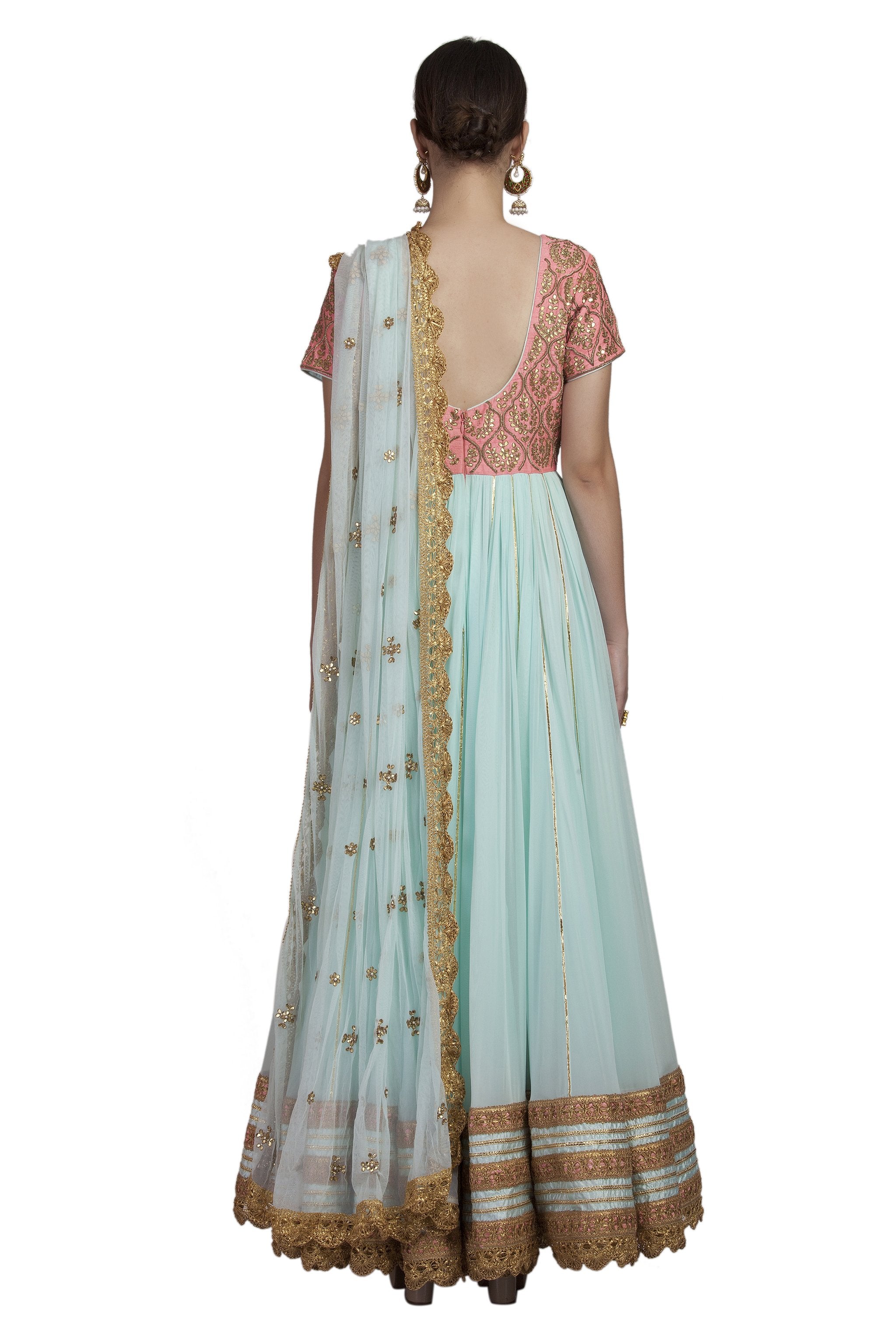 Blue And Pink Embroidered Anarkali