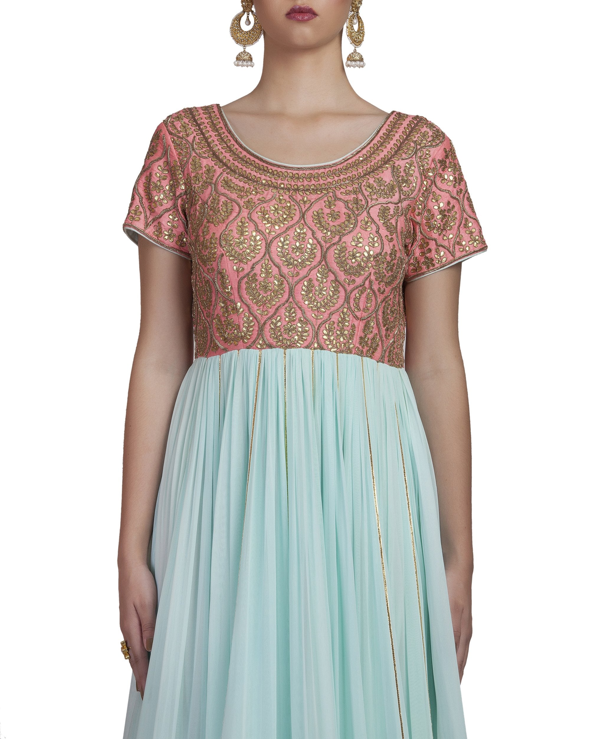 Blue And Pink Embroidered Anarkali