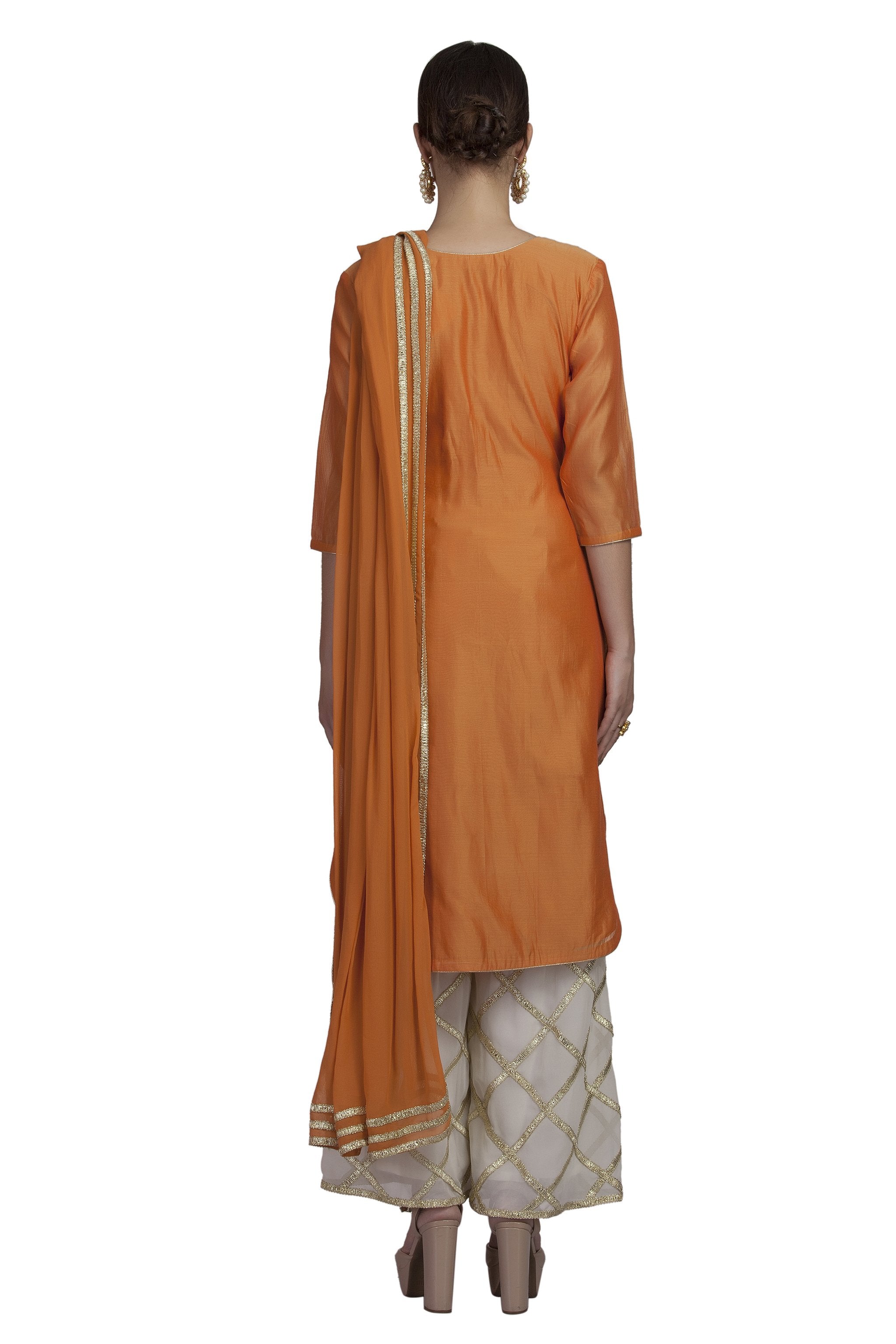 Mustard Embroidered Kurta And Palazzo Set