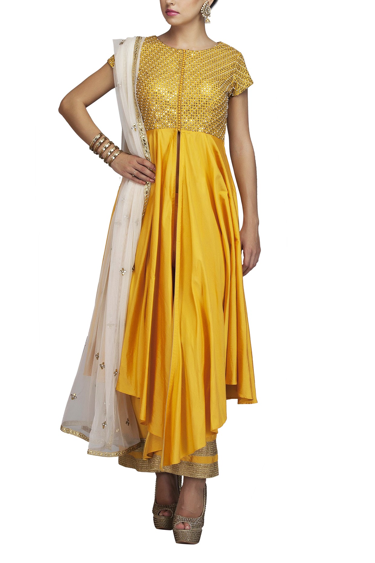 Yellow Embroidered Kurta And Palazzo Set