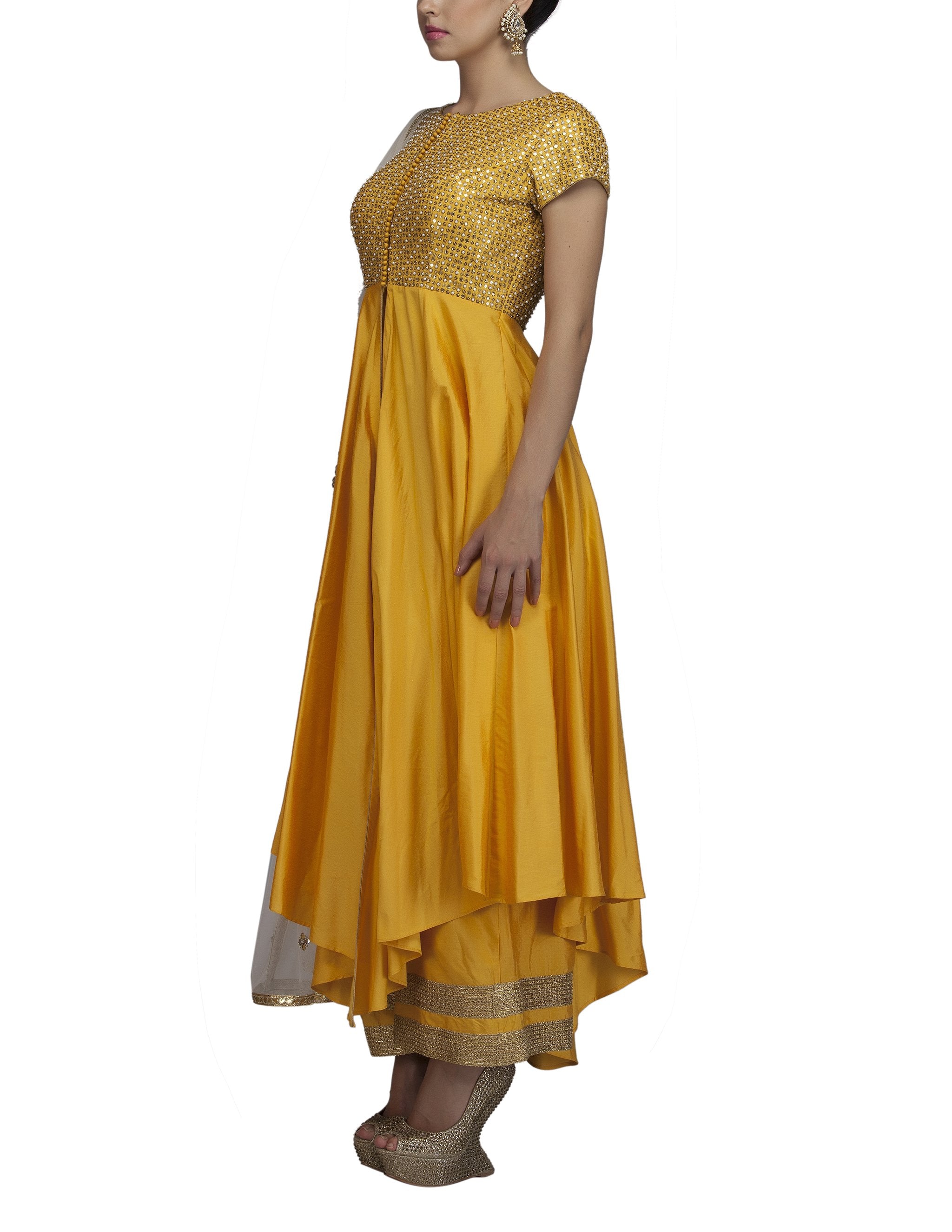 Yellow Embroidered Kurta And Palazzo Set