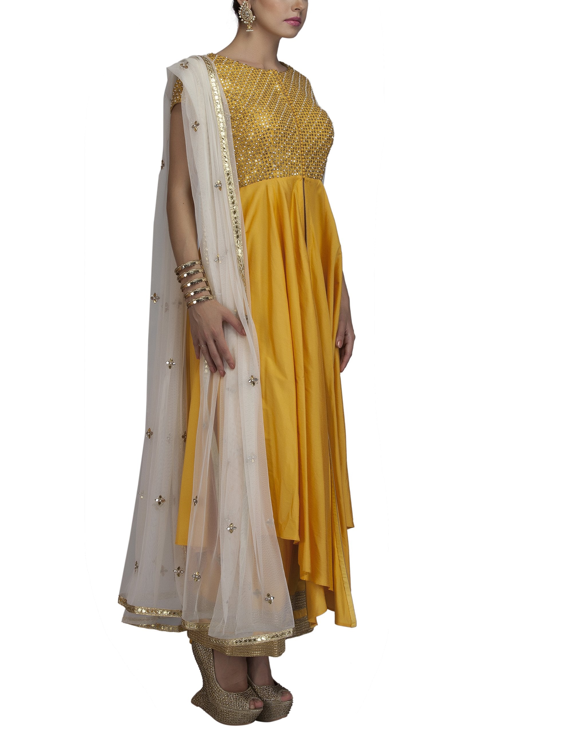 Yellow Embroidered Kurta And Palazzo Set