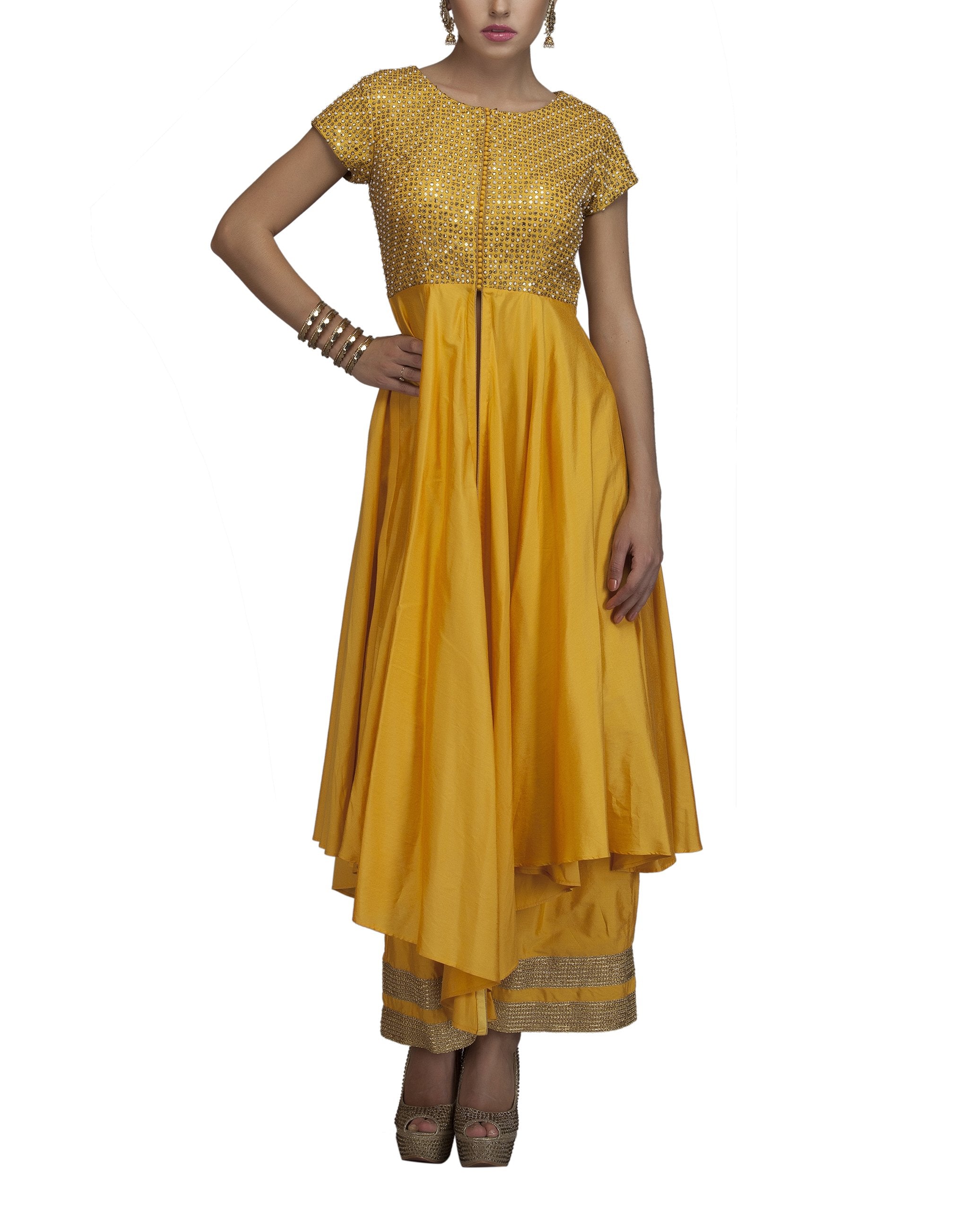 Yellow Embroidered Kurta And Palazzo Set