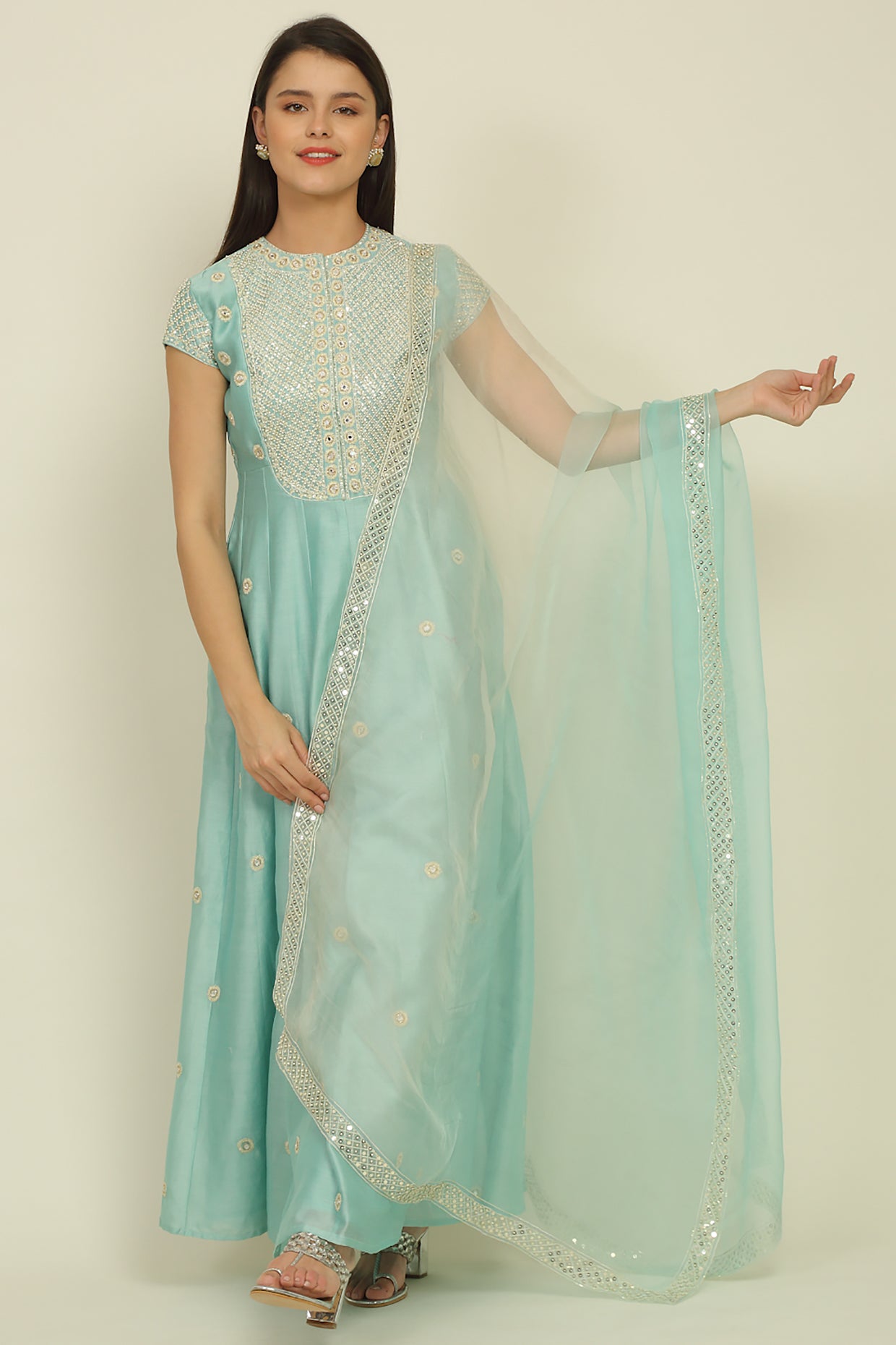 Light Blue  Chanderi Suit Set