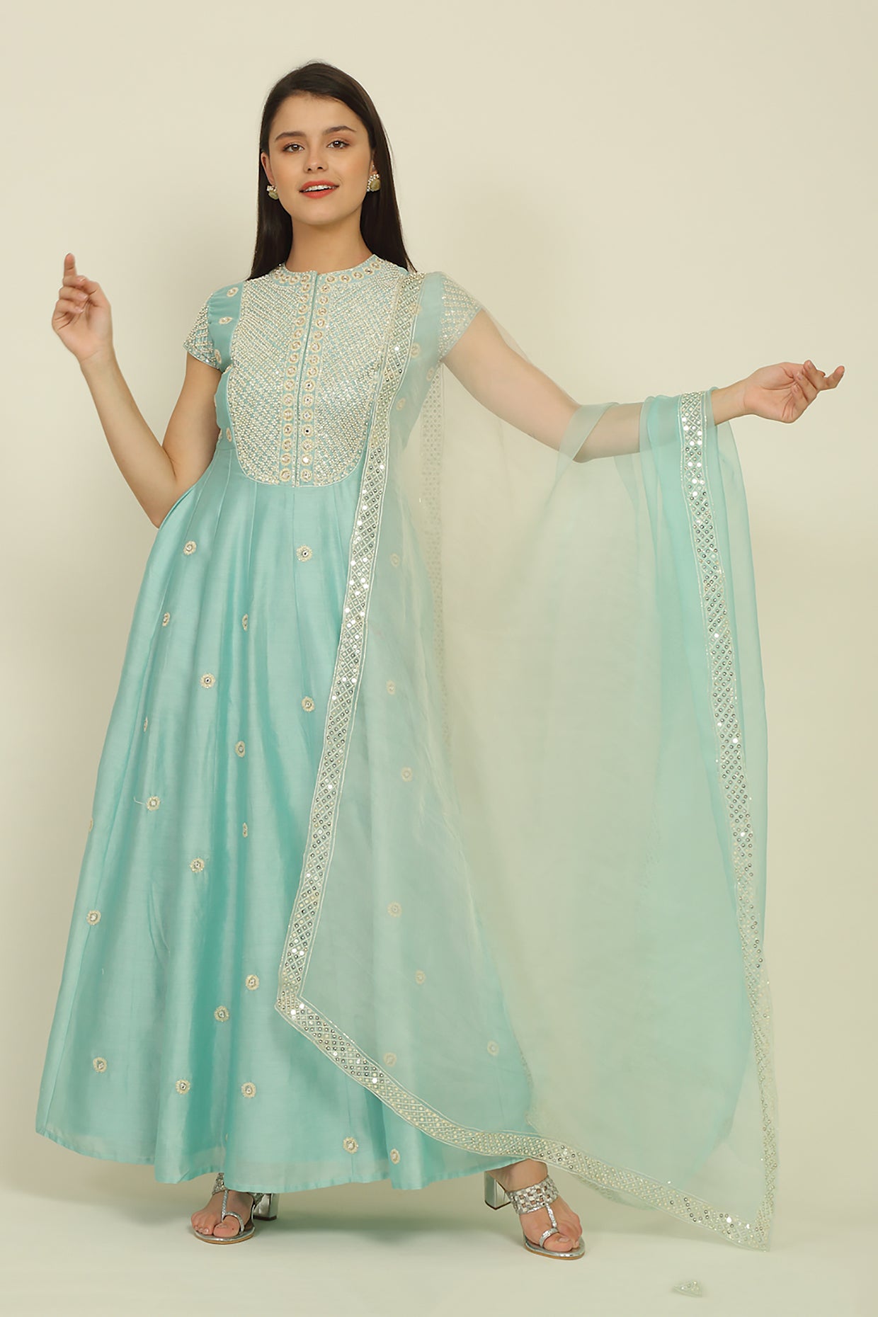 Light Blue  Chanderi Suit Set