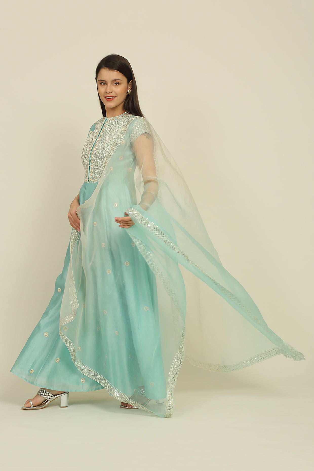 Light Blue  Chanderi Suit Set