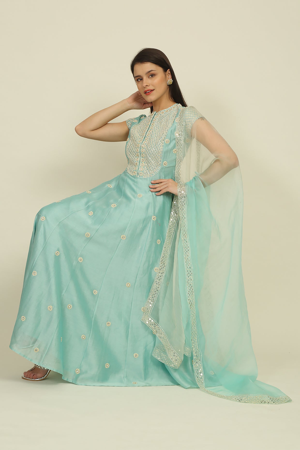 Light Blue  Chanderi Suit Set