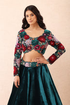 Teal Velvet Rose Élan Lehenga Set