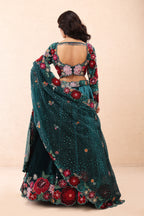 Teal Velvet Rose Élan Lehenga Set