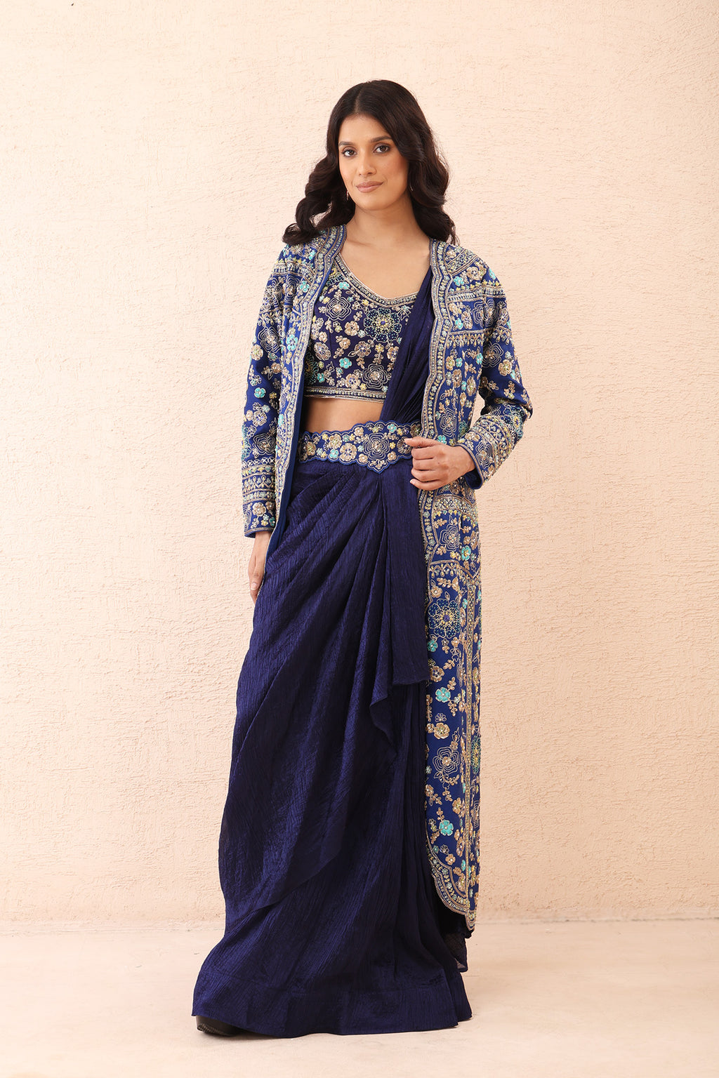 Indigo Royale Drape Saree Set