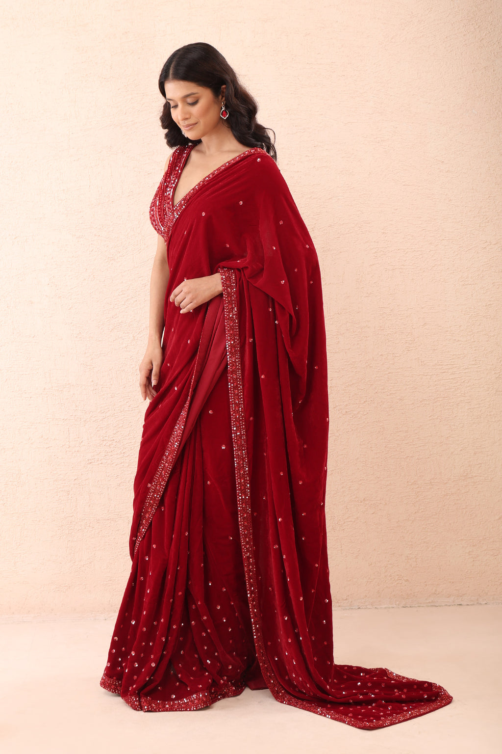 Scarlet Velvet Pre Stitched Saree Set