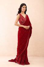 Scarlet Velvet Pre Stitched Saree Set