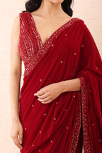 Scarlet Velvet Pre Stitched Saree Set