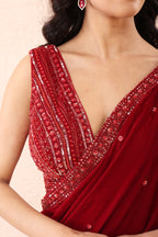 Scarlet Velvet Pre Stitched Saree Set