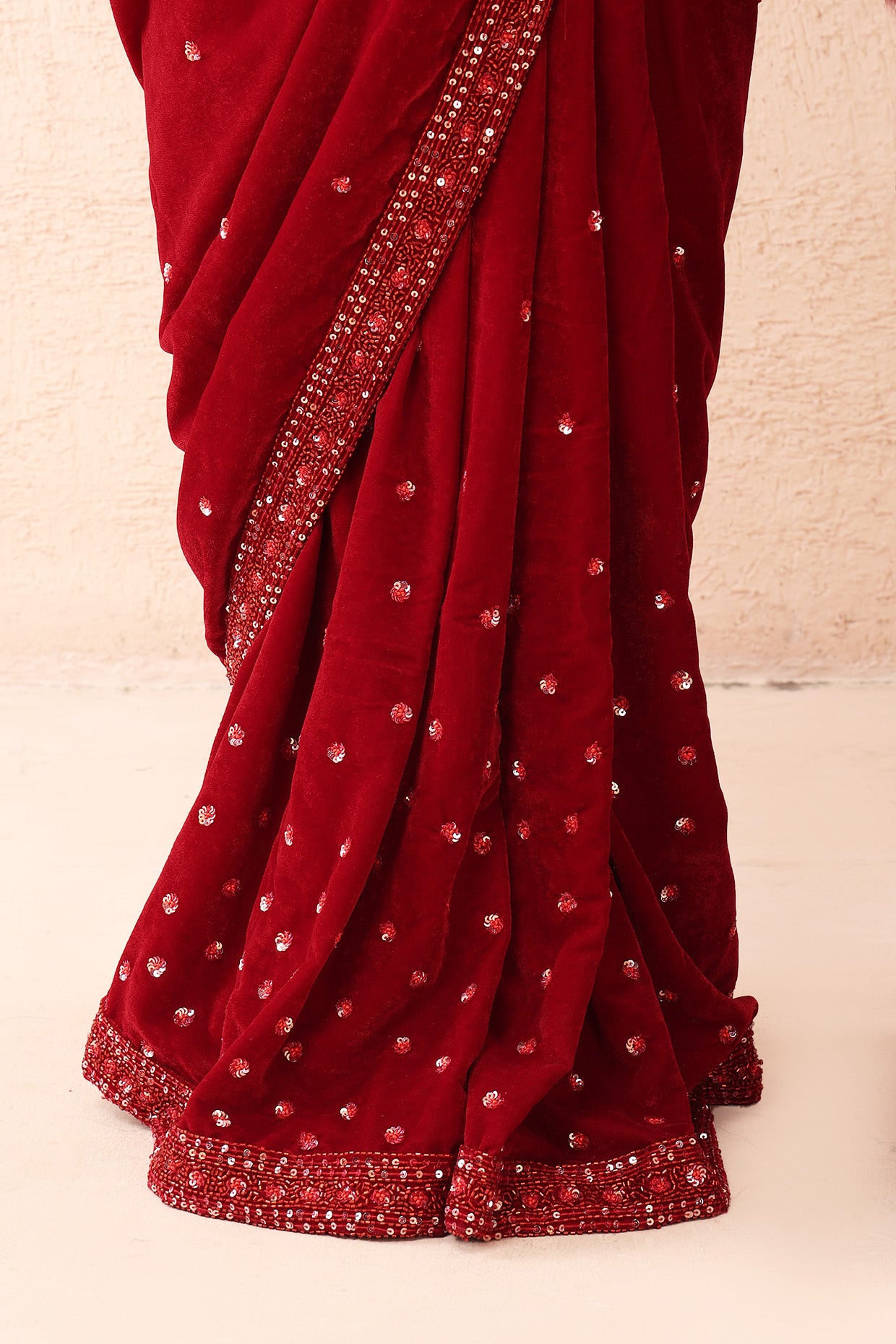 Scarlet Velvet Pre Stitched Saree Set