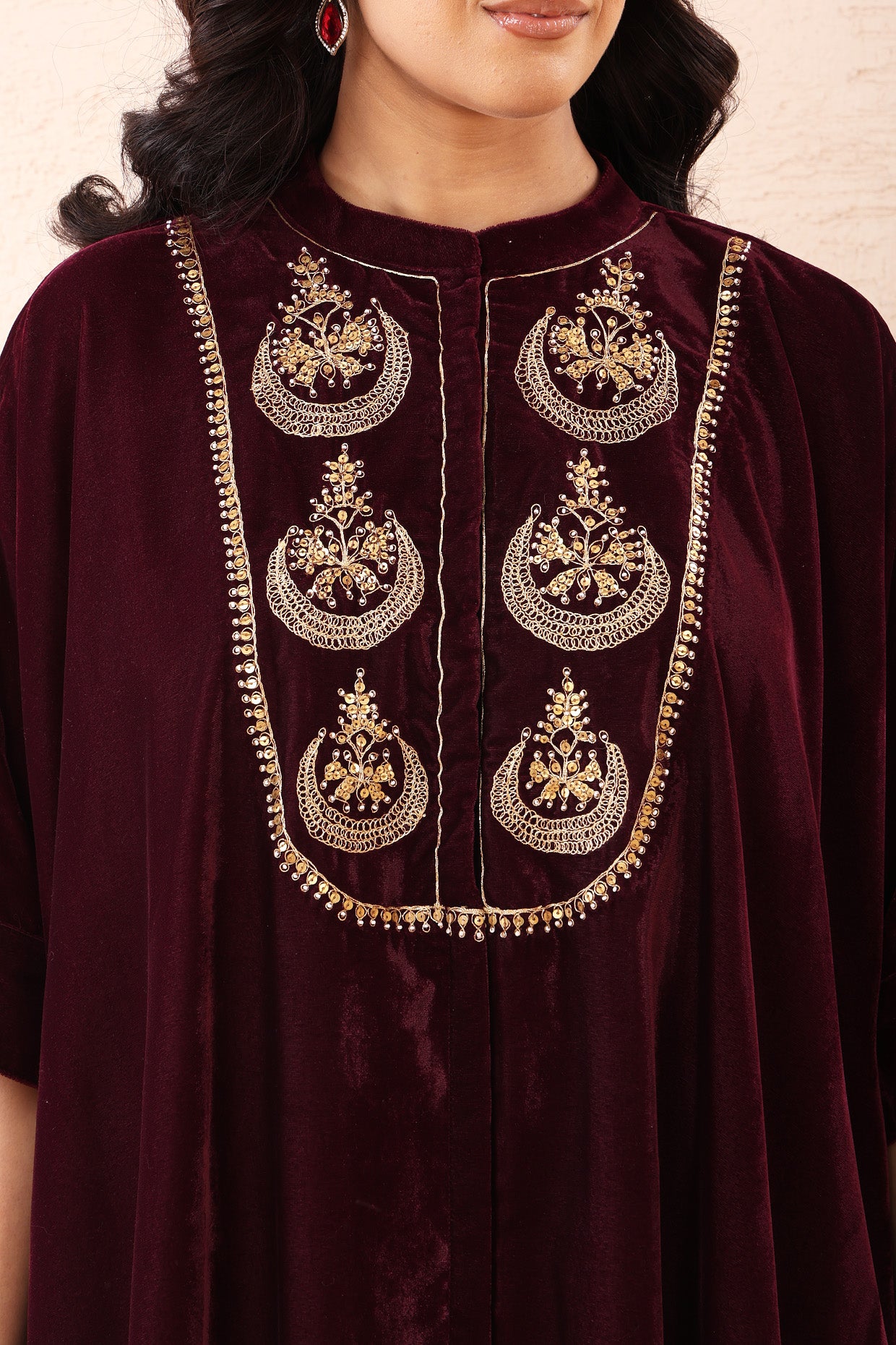 Wine Velvet Kaftan Co-ord Set