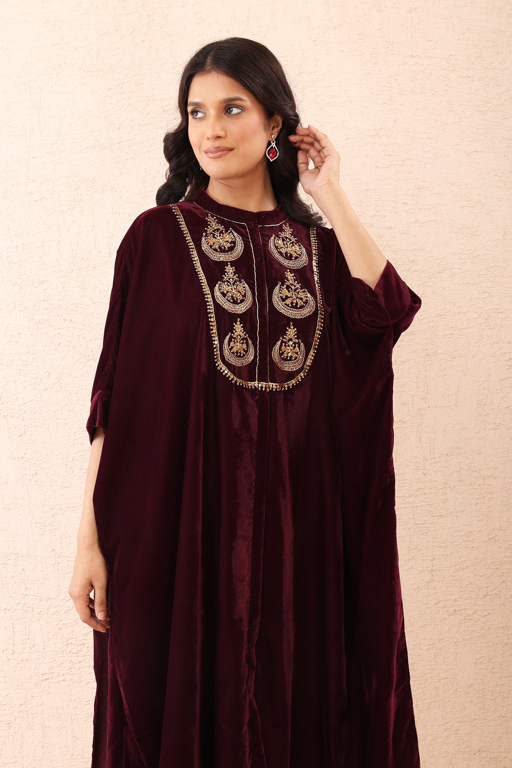 Wine Velvet Kaftan Co-ord Set