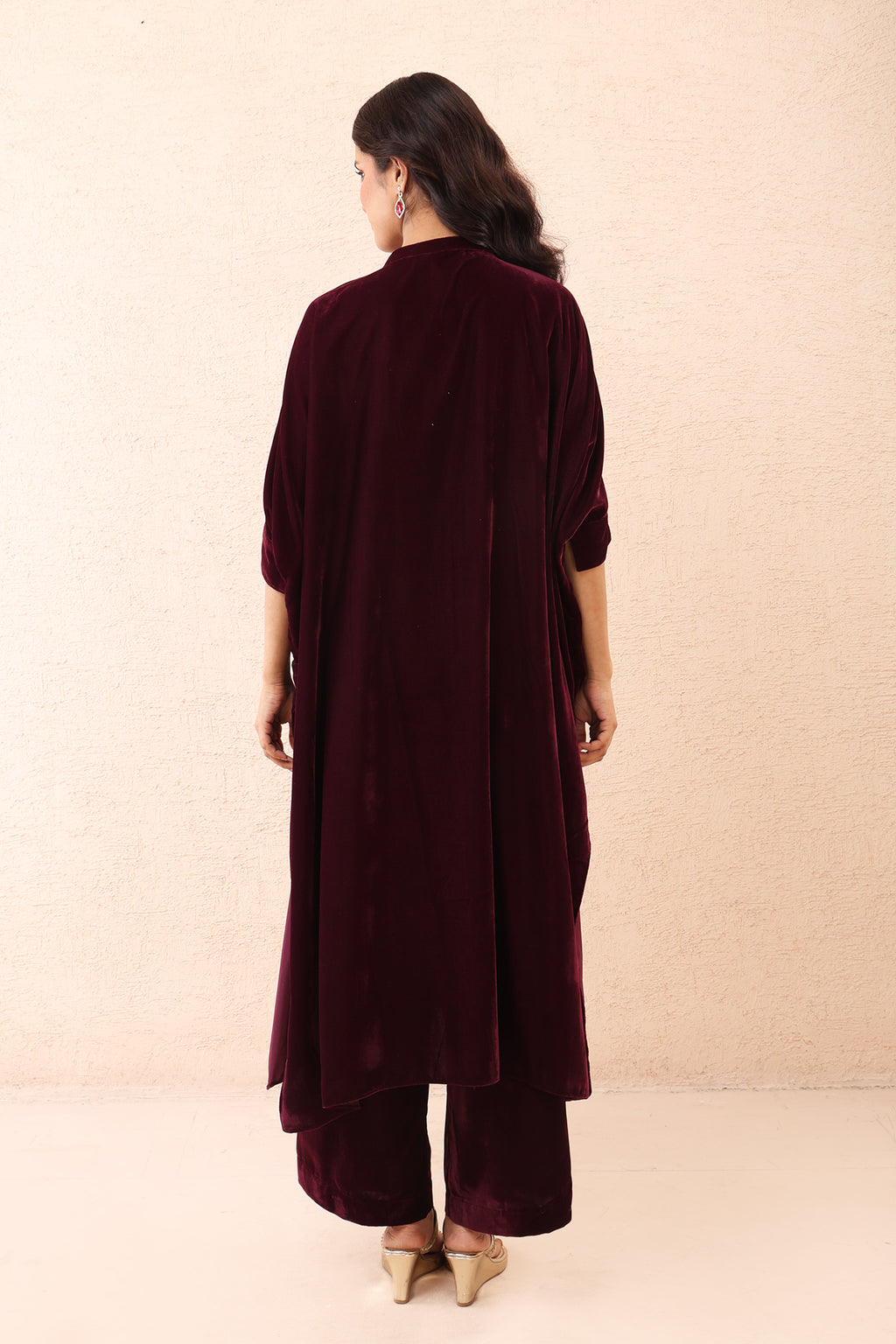 Wine Velvet Kaftan Co-ord Set