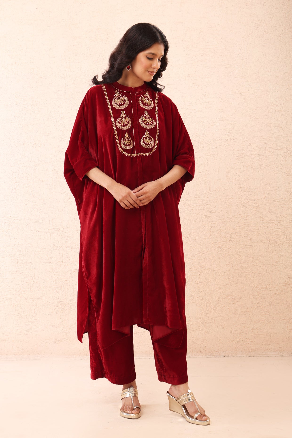 Red Velvet Kaftan Co-ord Set