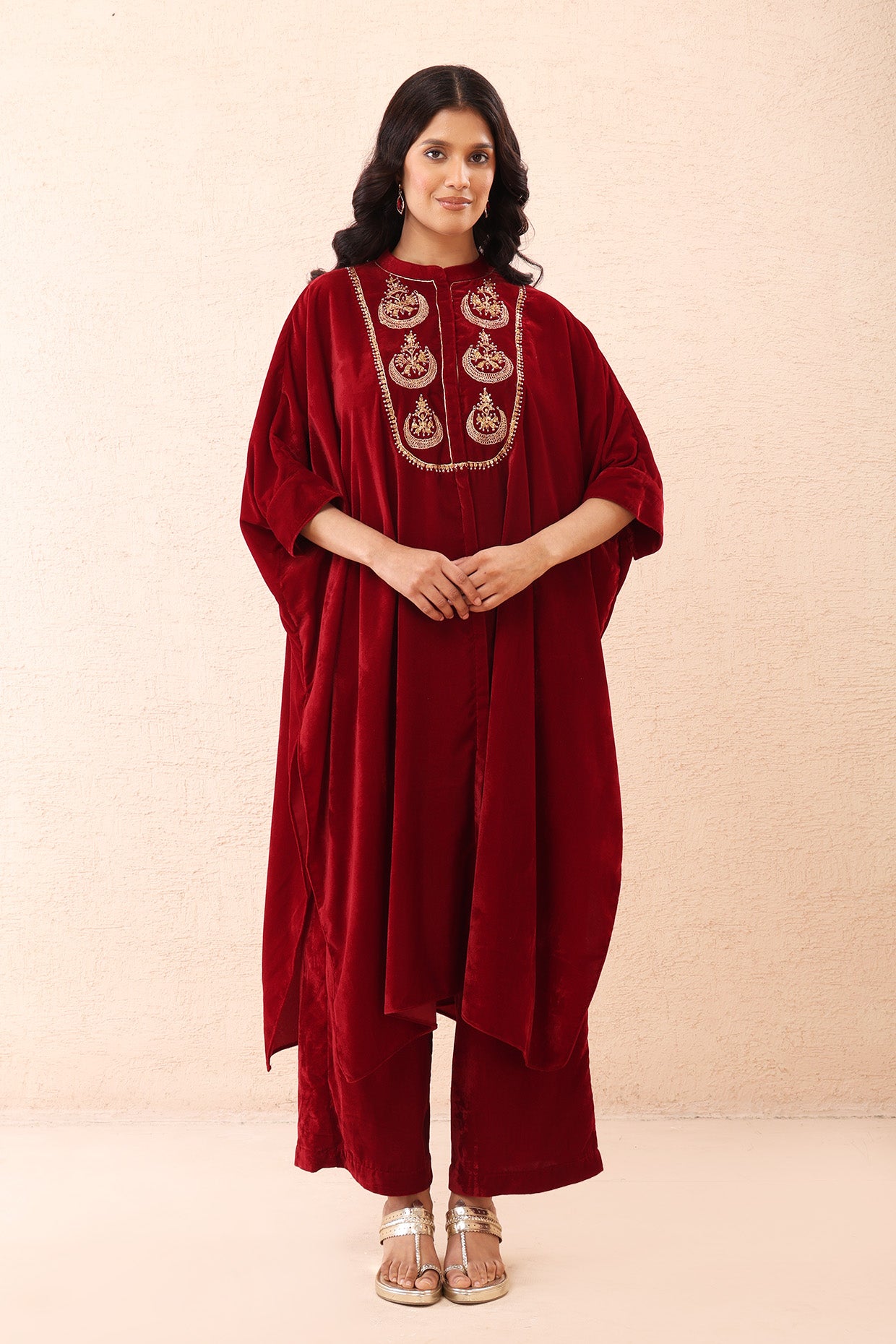 Red Velvet Kaftan Co-ord Set