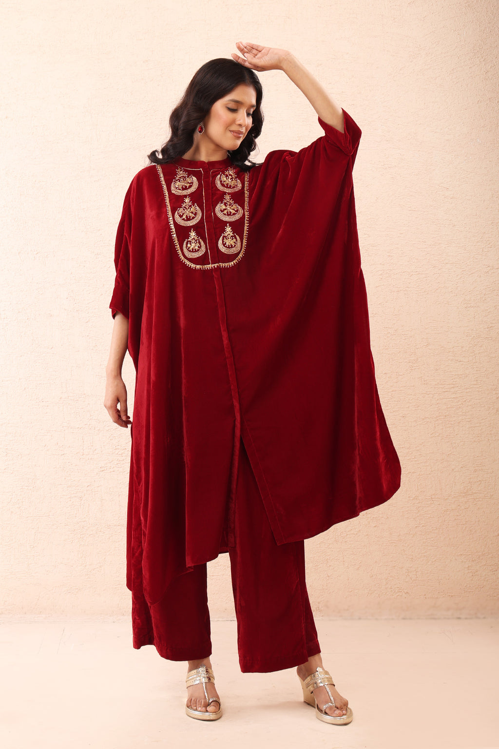 Red Velvet Kaftan Co-ord Set