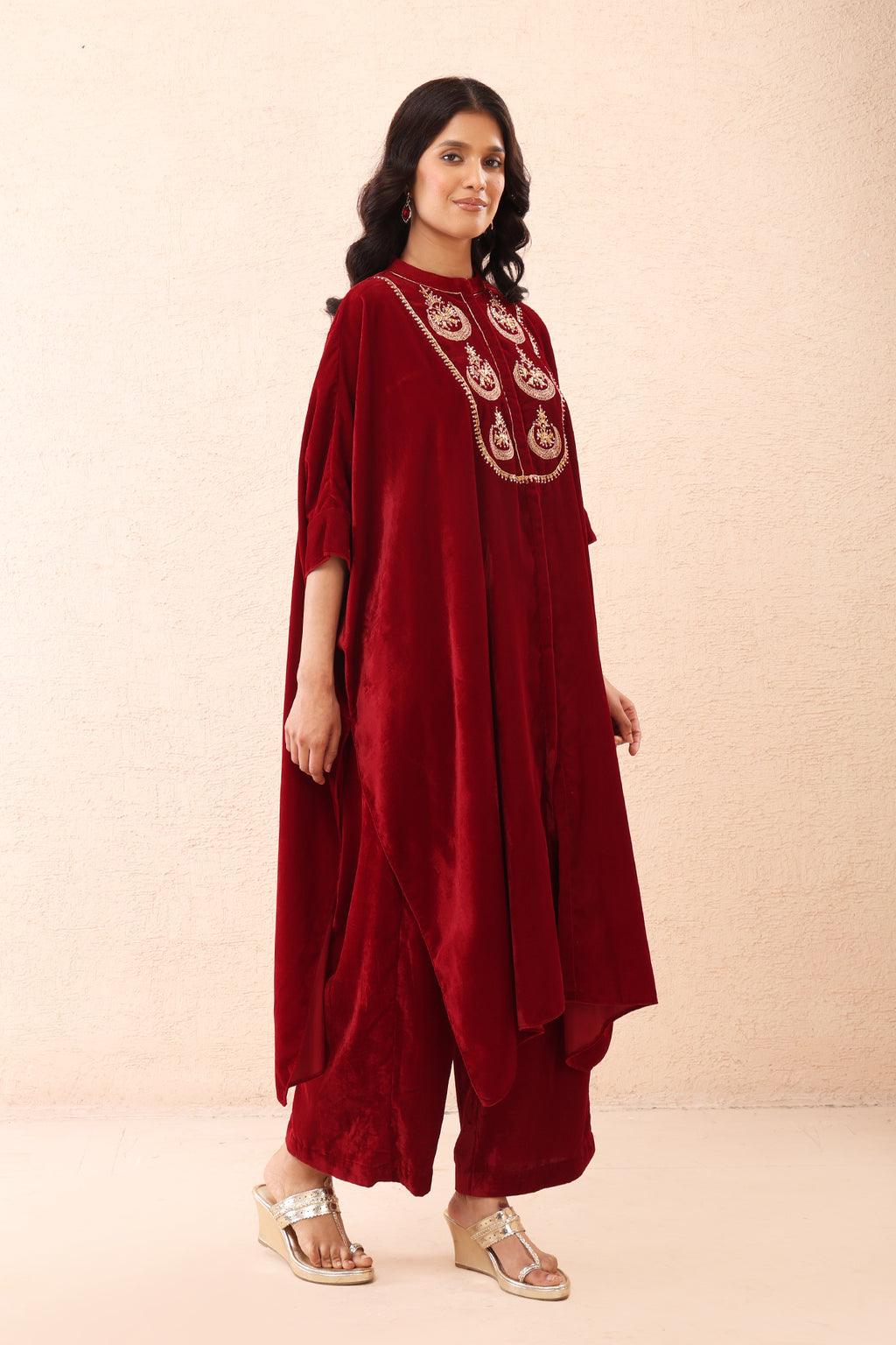 Red Velvet Kaftan Co-ord Set
