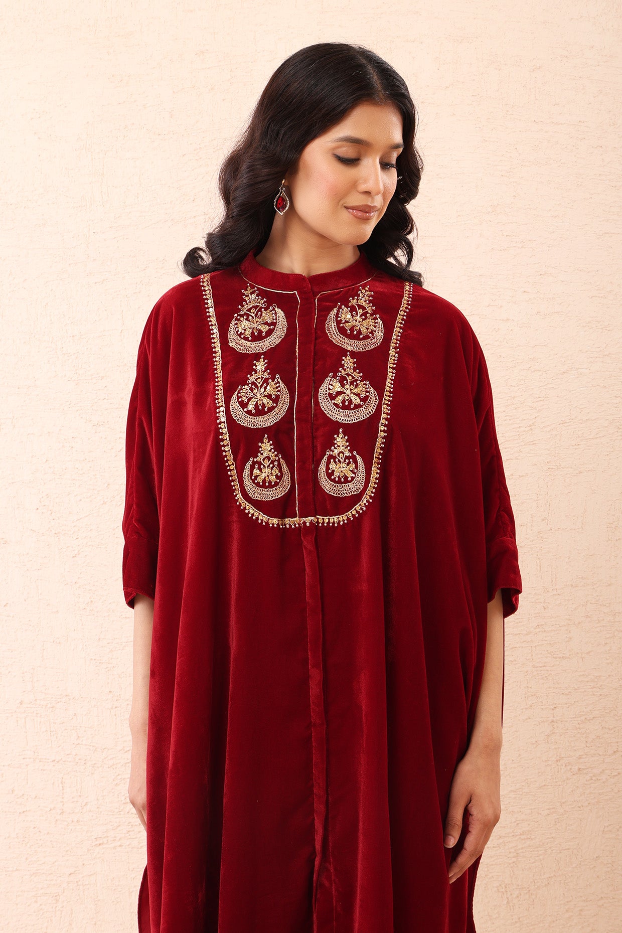 Red Velvet Kaftan Co-ord Set