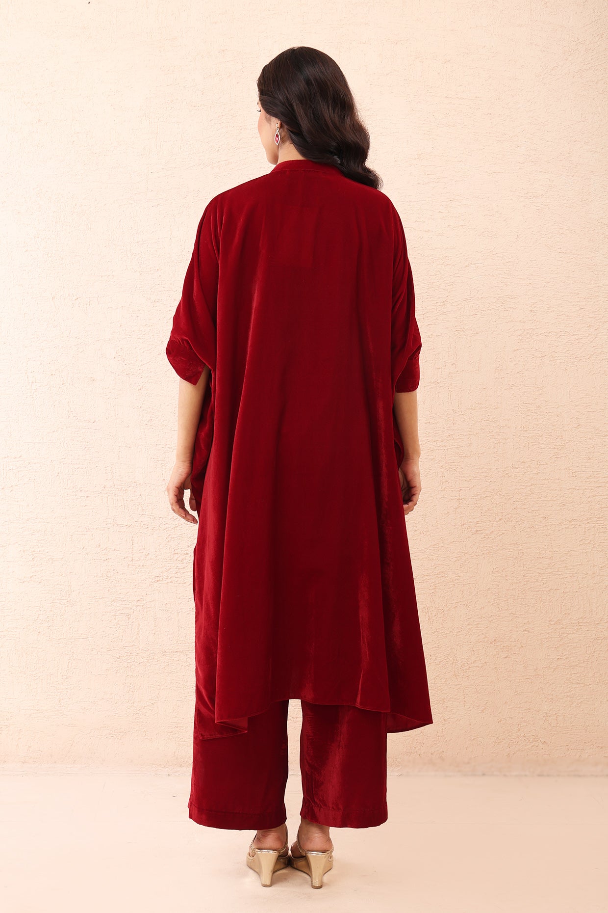 Red Velvet Kaftan Co-ord Set