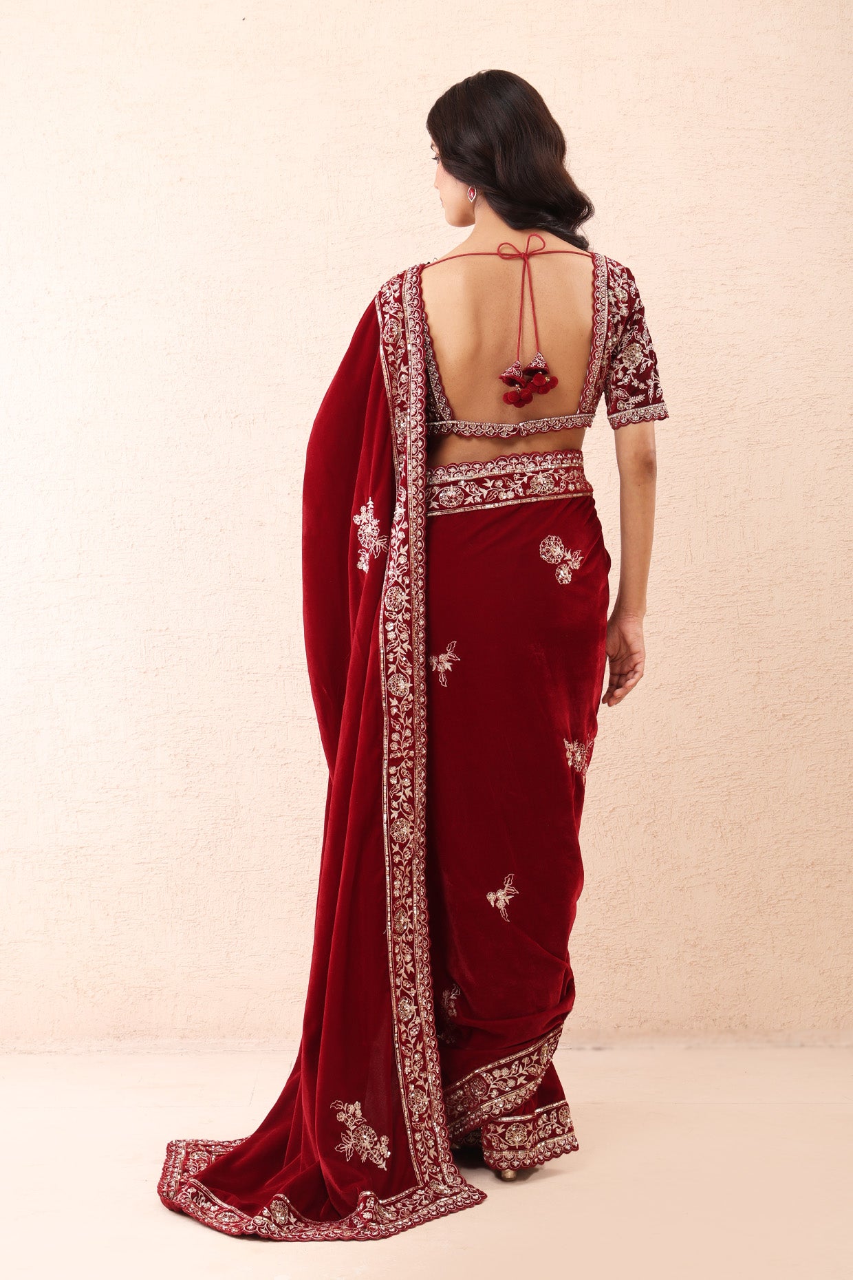 Burgundy Aari Pre Stitched Saree Set