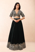 Emerald Aari Velvet Lehenga Set