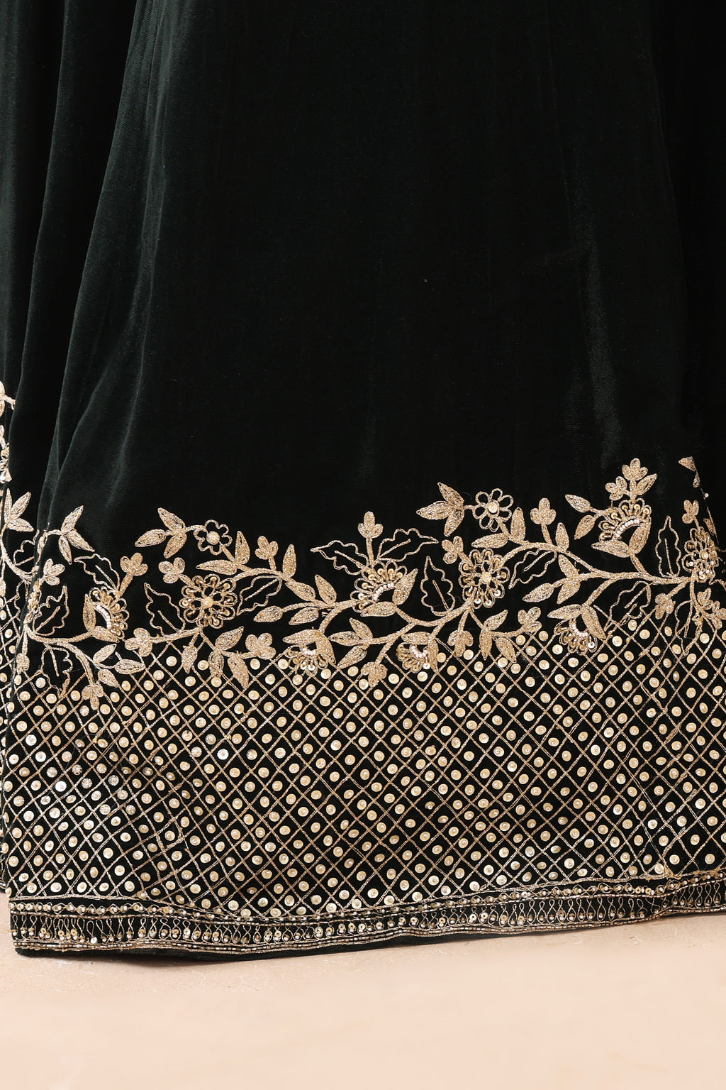 Emerald Aari Velvet Lehenga Set