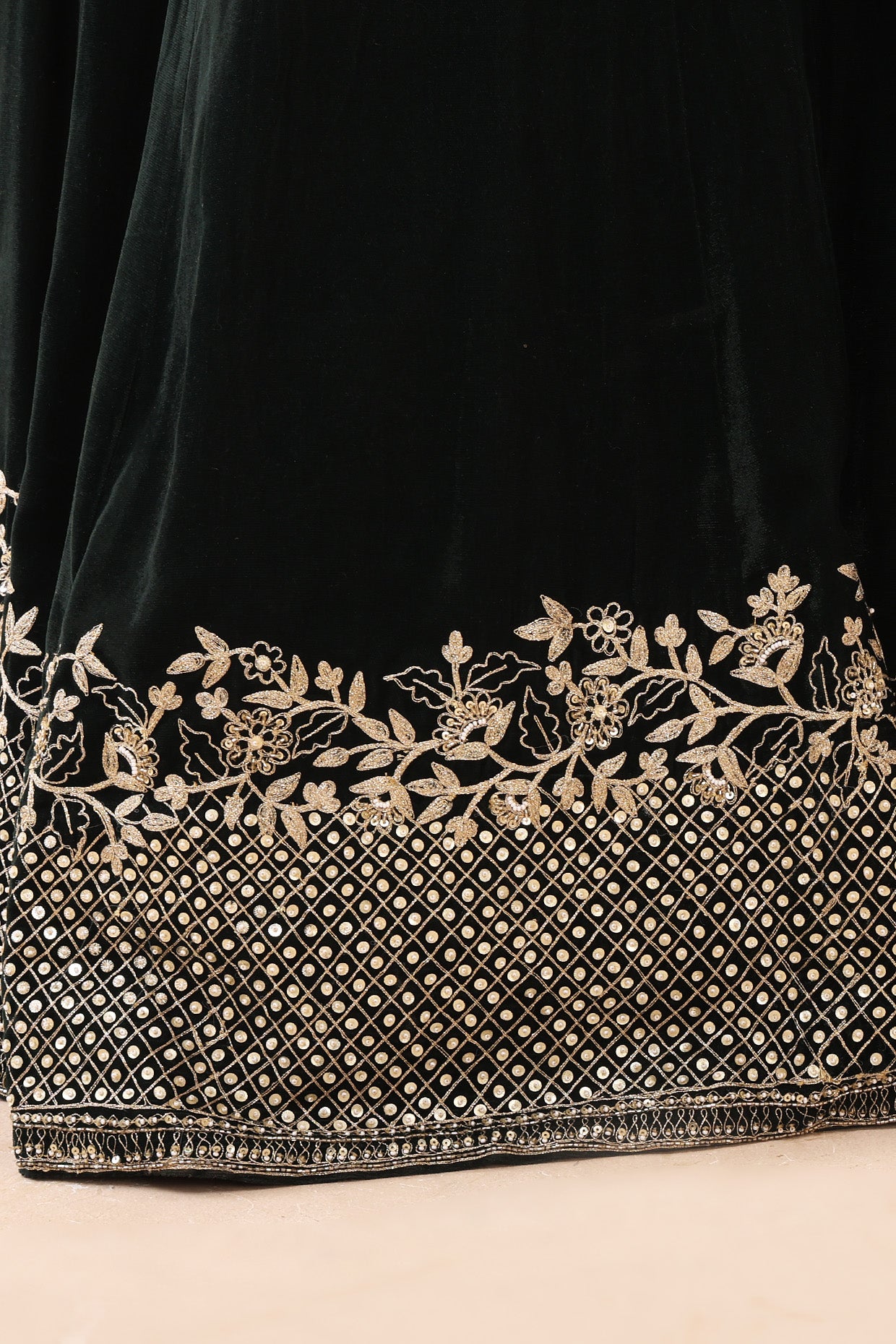 Emerald Aari Velvet Lehenga Set