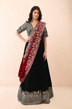 Emerald Aari Velvet Lehenga Set