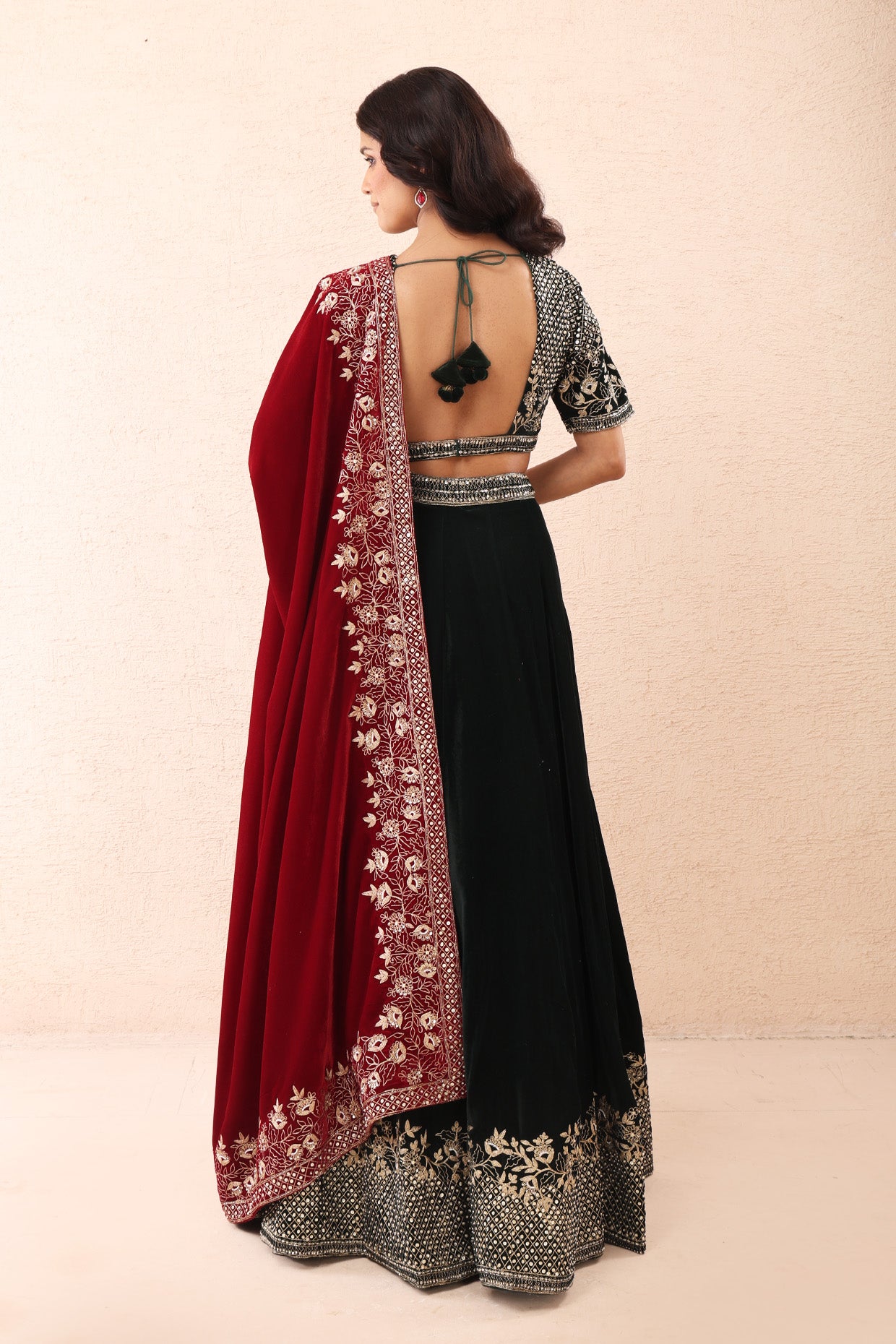 Emerald Aari Velvet Lehenga Set