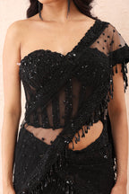 Noir Bling Drape Saree Set
