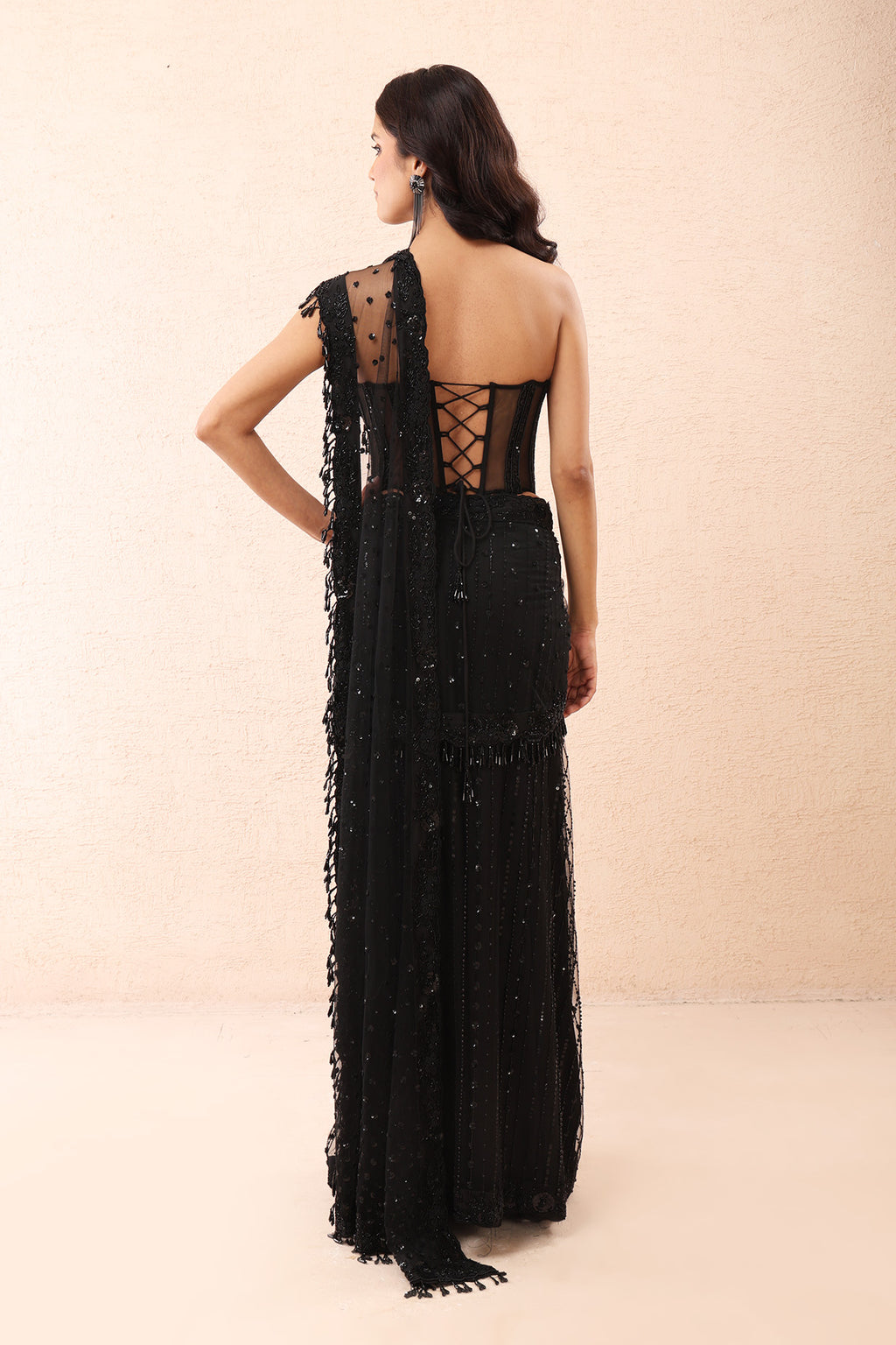 Noir Bling Drape Saree Set