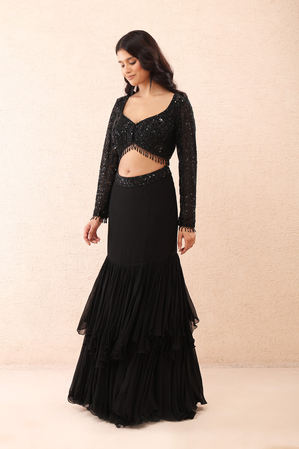 Noir Shimmer Georgette Saree Set