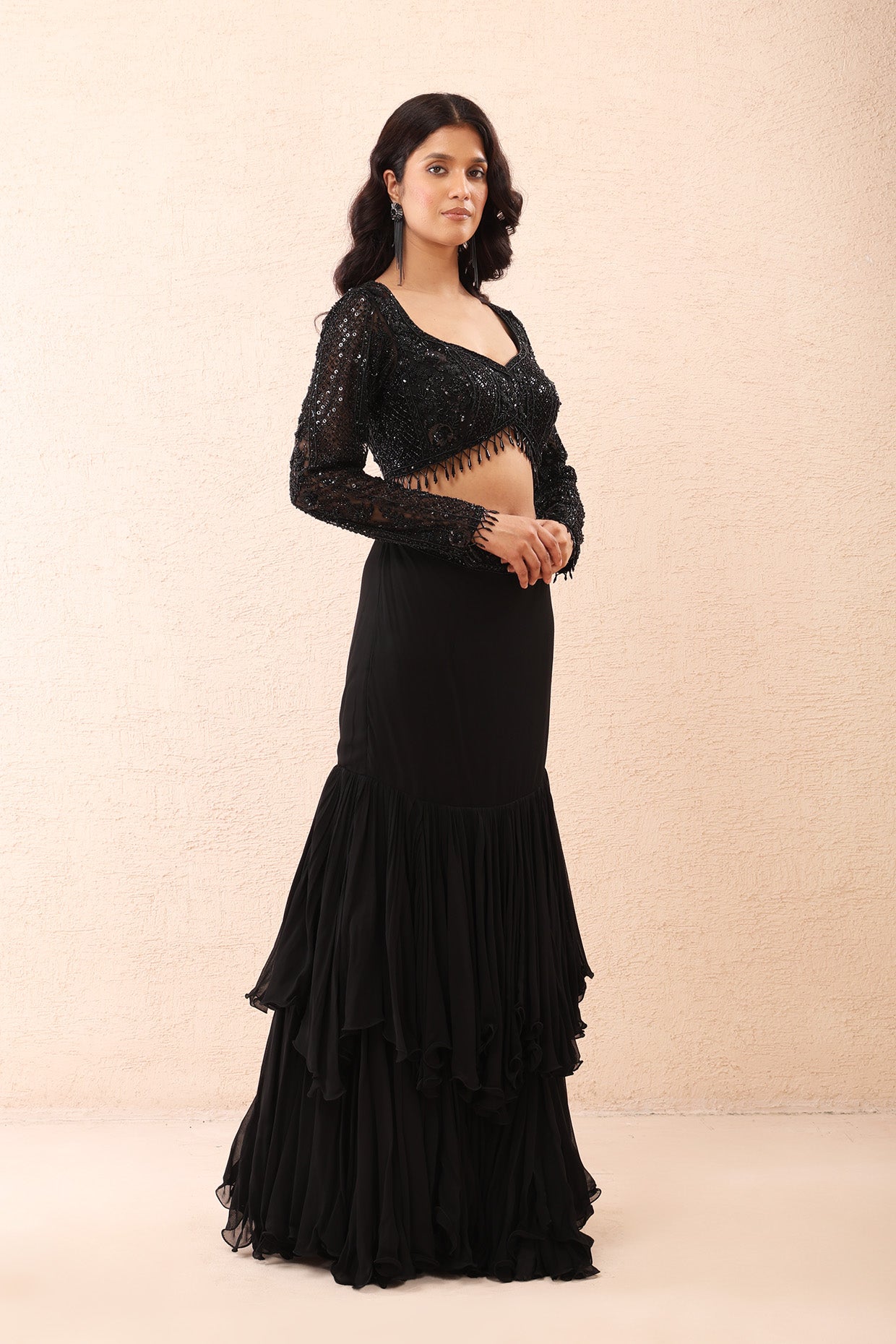 Noir Shimmer Georgette Saree Set