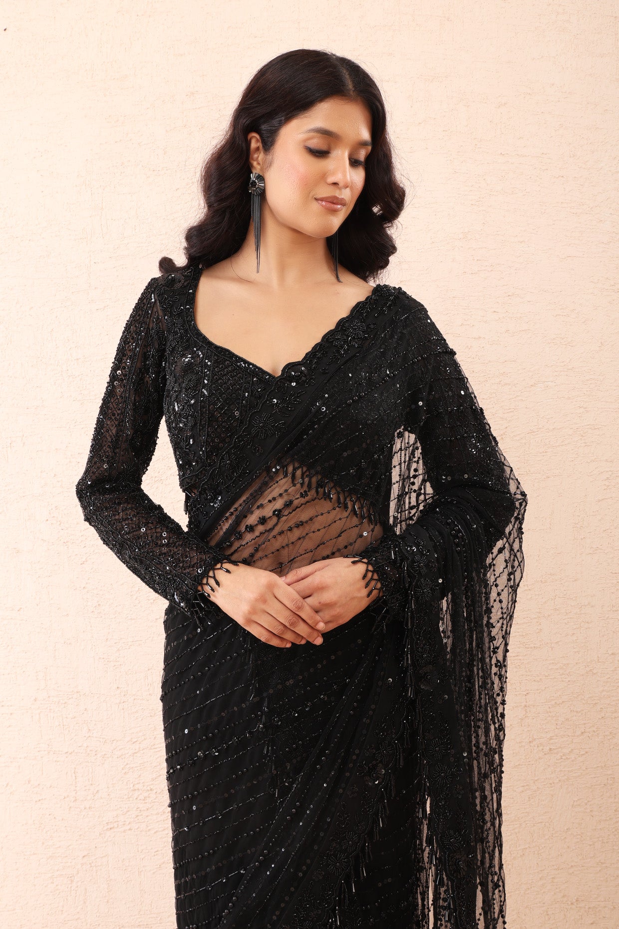 Noir Shimmer Georgette Saree Set