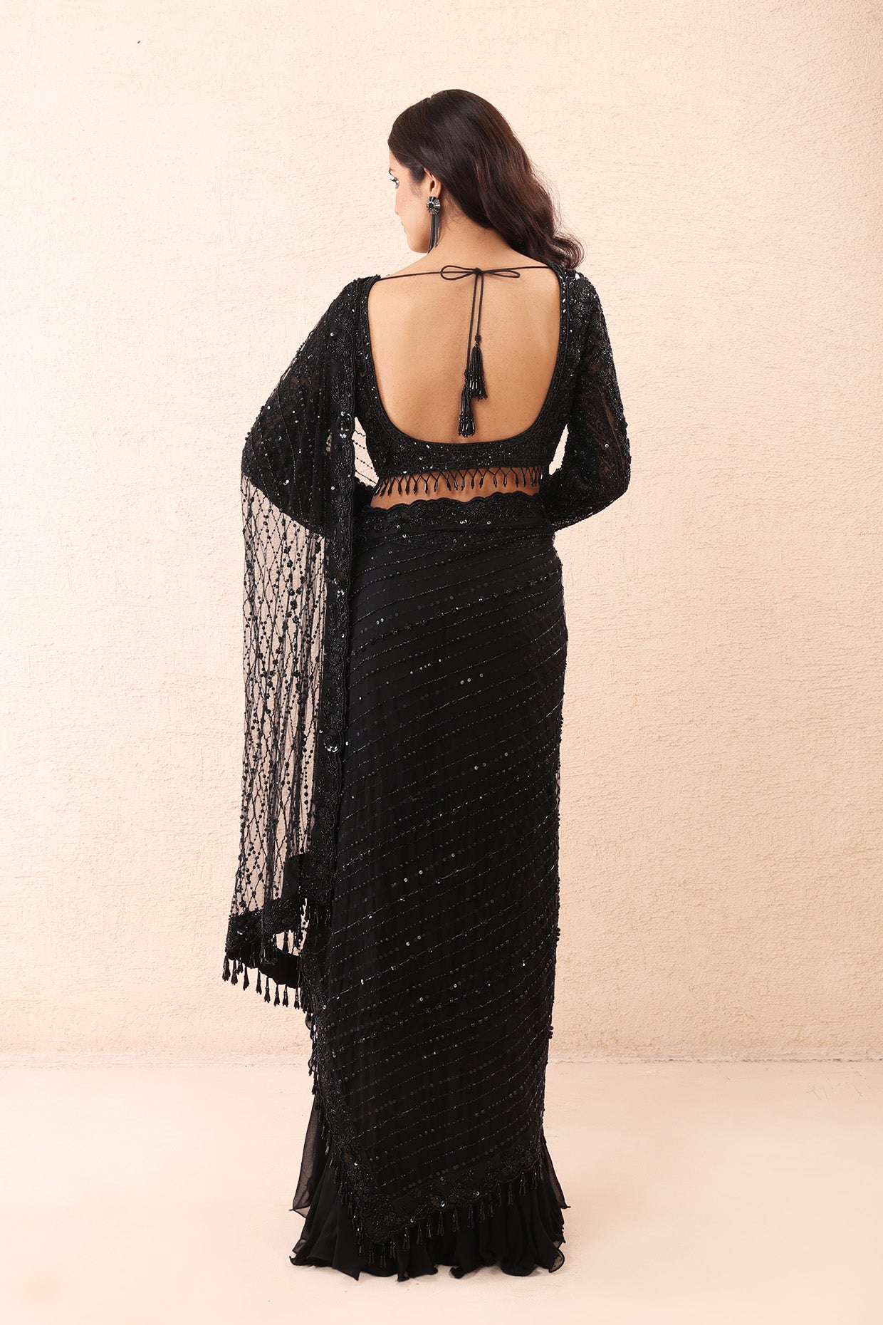 Noir Shimmer Georgette Saree Set