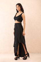 Noir Satin Dhoti Cape Set