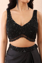 Noir Satin Dhoti Cape Set